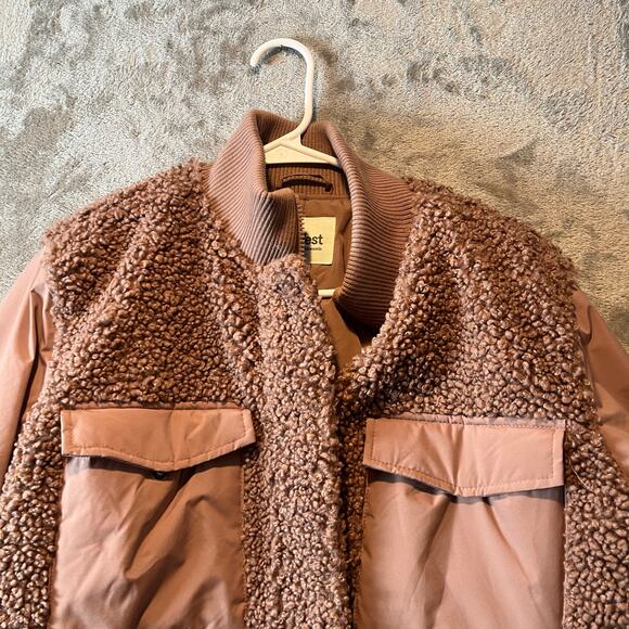 UpWest Pink Sherpa Bomber Jacket Size Large Pink Mauve - Picture 2 of 6